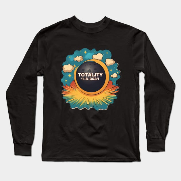 Totality 4-8-2024 Total Solar Eclipse Long Sleeve T-Shirt by Little Duck Designs